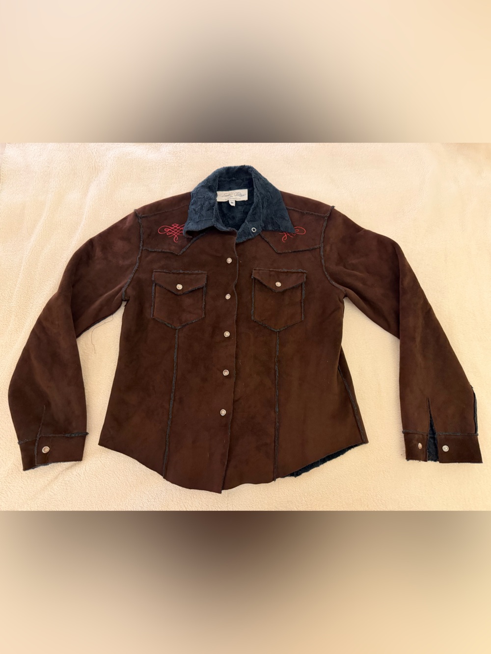 Tasha Polizzi Pearl Snap Faux Suede Shirt Jacket Medium Brown
